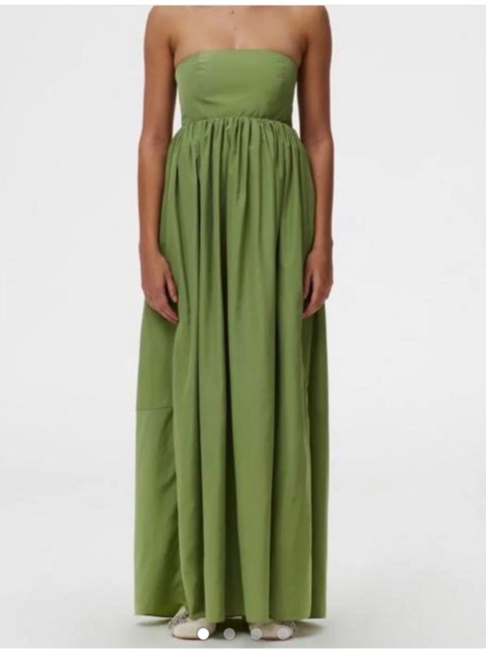 Tibi Sporty Nylon Strapless Green Maxi Dress